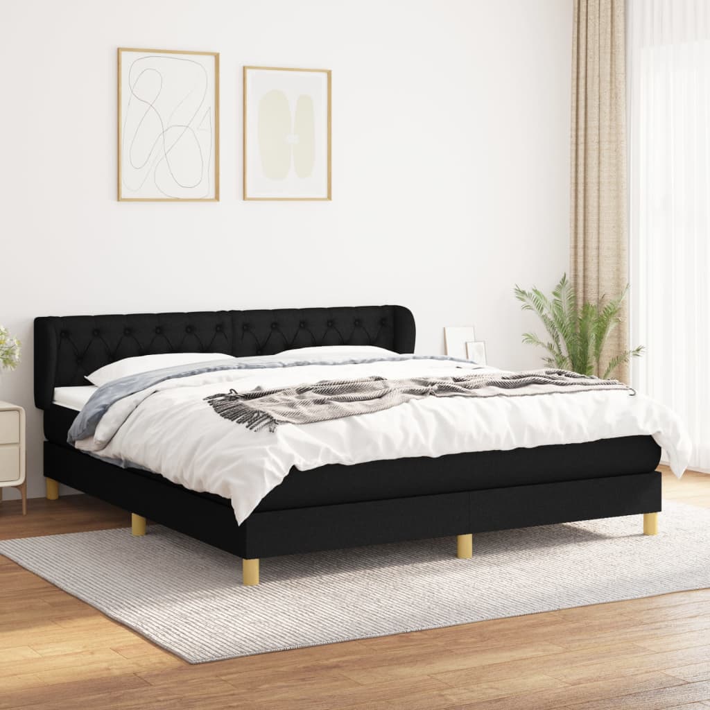atsperu gulta ar matraci, melns, 160x200 cm, audums