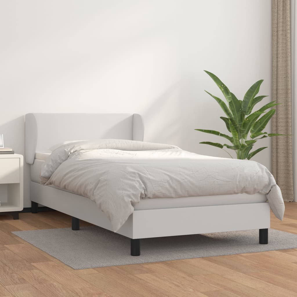 atsperu gulta ar matraci, balta, 90x200 cm, mākslīgā āda