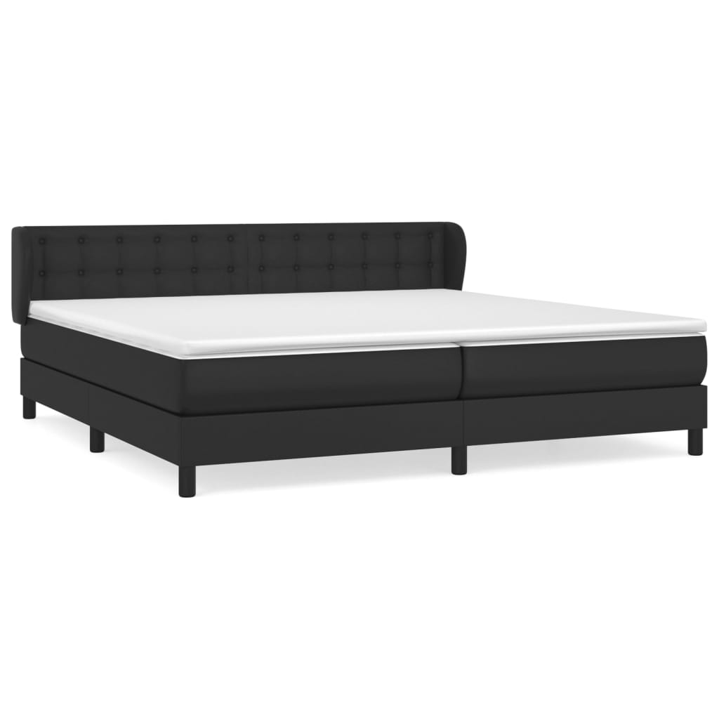 atsperu gulta ar matraci, melna, 200x200 cm, mākslīgā āda