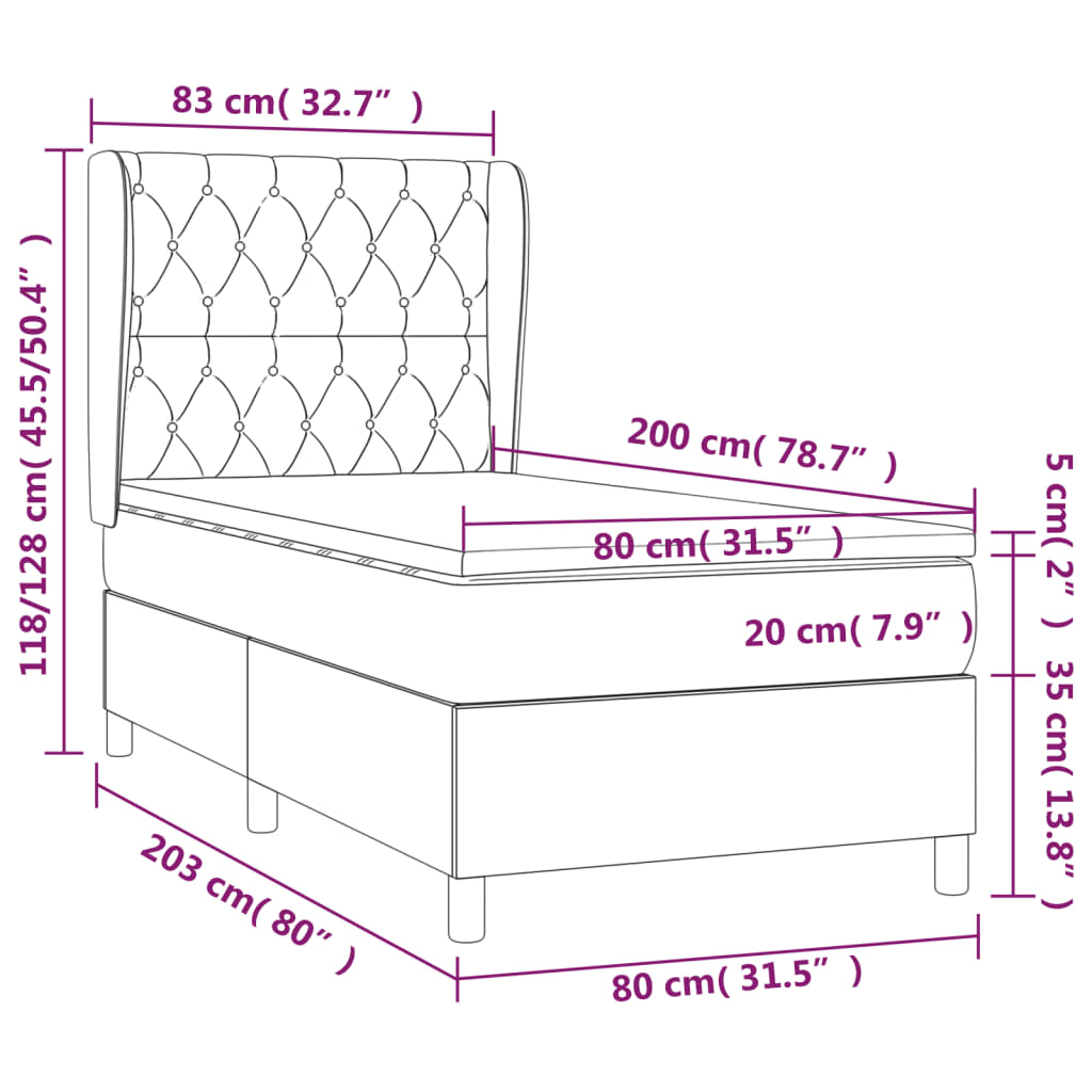 atsperu gultas rāmis ar matraci, gaiši pelēka audums, 80x200 cm