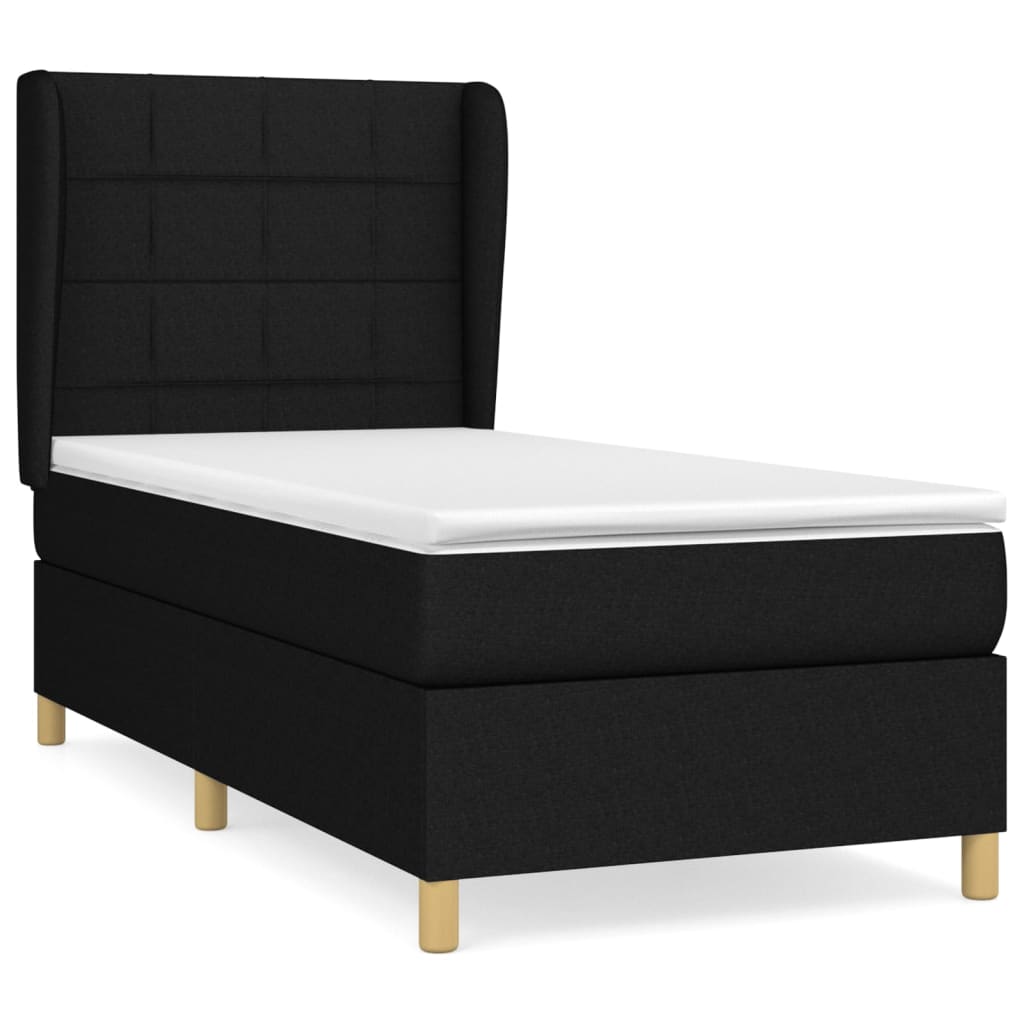atsperu gulta ar matraci, melna, 90x190 cm, audums