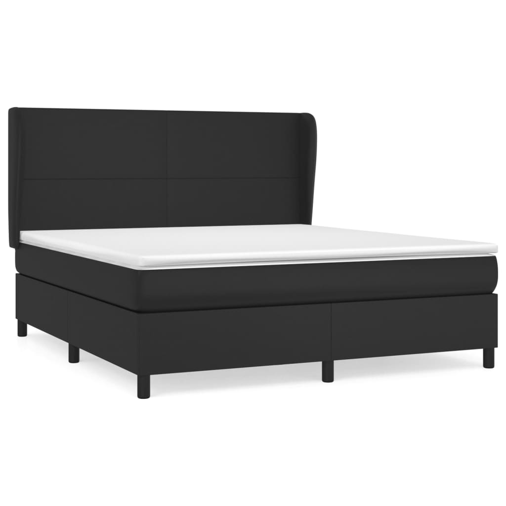 atsperu gulta ar matraci, melna, 180x200 cm, mākslīgā āda