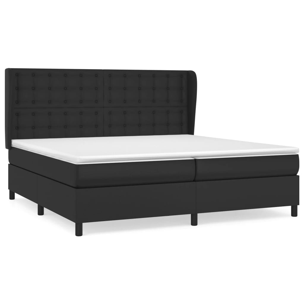 atsperu gulta ar matraci, melna, 200x200 cm, mākslīgā āda