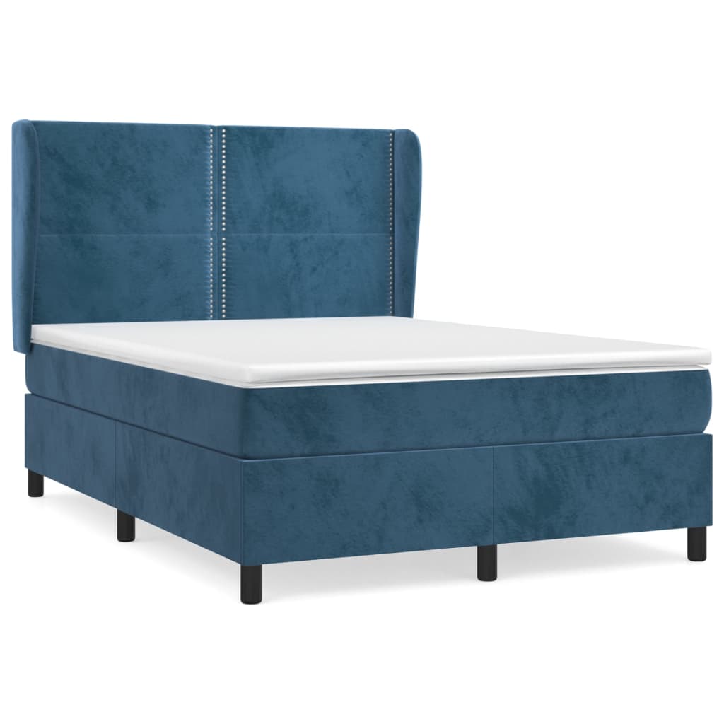 atsperu gulta ar matraci, tumši zils samts, 140x190 cm