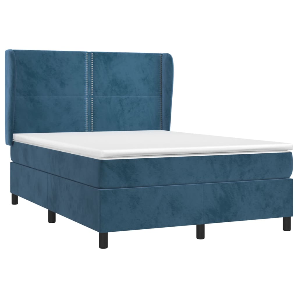 atsperu gulta ar matraci, tumši zils samts, 140x190 cm