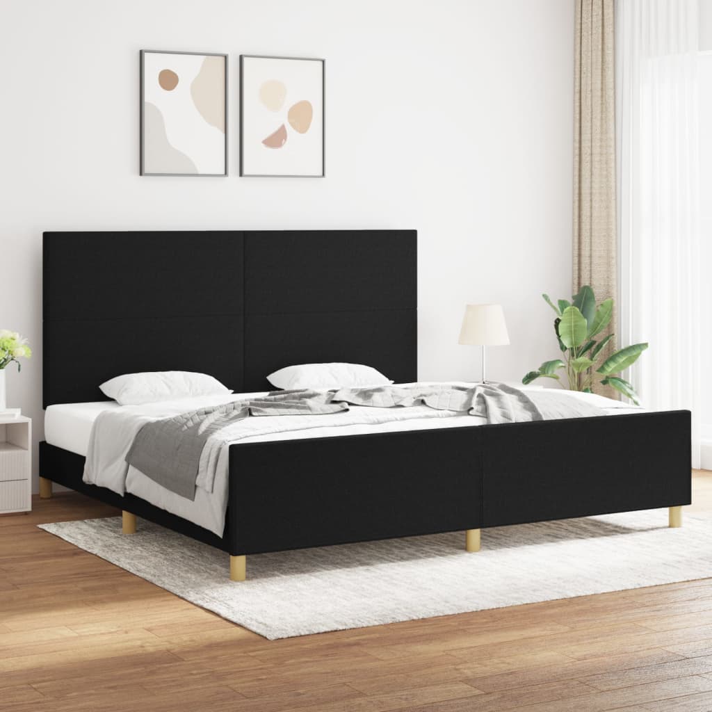 gultas rāmis ar galvgali, melns, 200x200 cm, audums