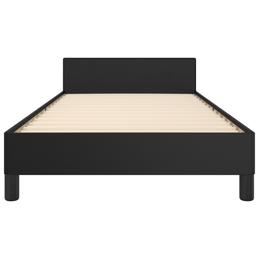 gultas rāmis ar galvgali, melns, 90x200 cm, mākslīgā āda