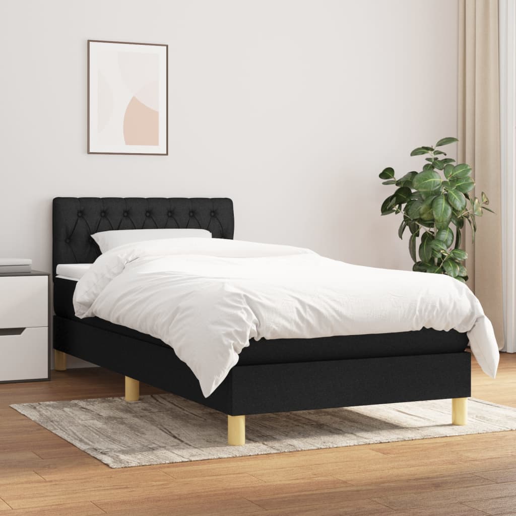 atsperu gulta ar matraci, melna, 90x190 cm, audums
