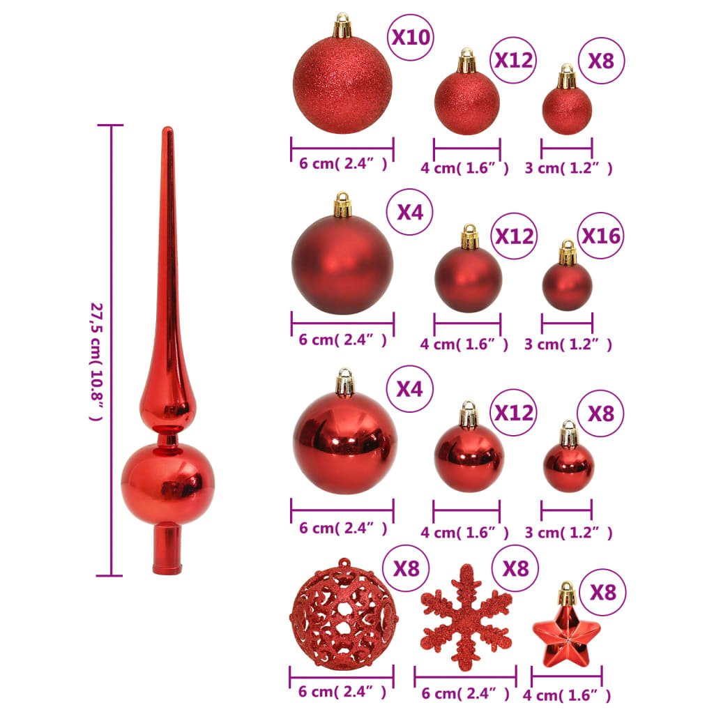 Christmas tree decorations, 111 parts, red polystyrene