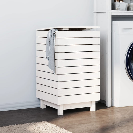 laundry basket, white, 44x44x76 cm, solid pine wood
