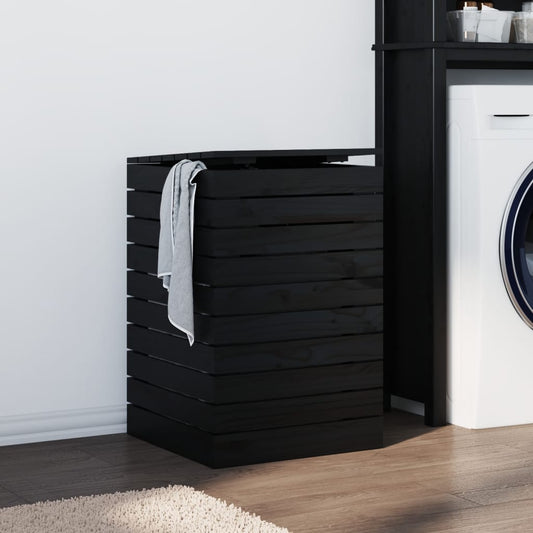 laundry box, black, 44x44x66 cm, solid pine wood