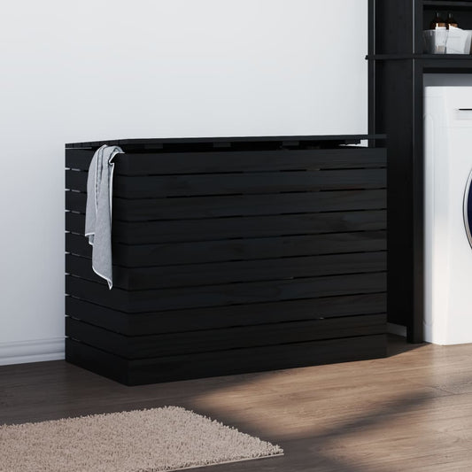 laundry box, black, 88.5x44x66 cm, solid pine wood