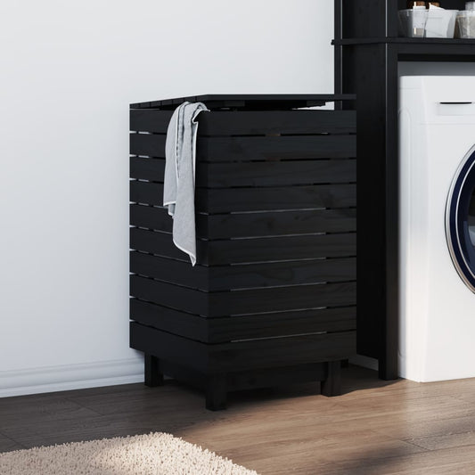laundry box, black, 44x44x76 cm, solid pine wood