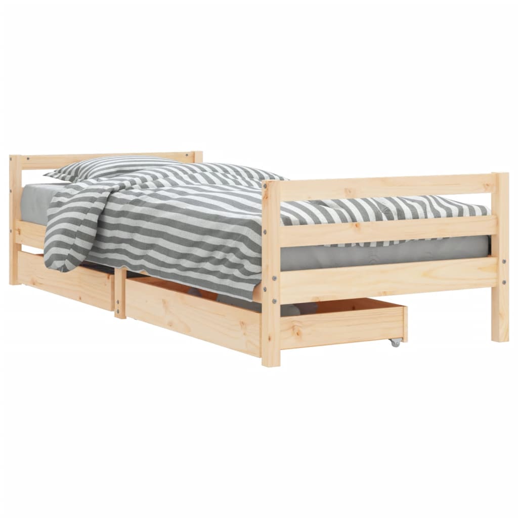 bērnu gultas rāmis ar atvilktnēm, 90x200 cm, priedes masīvkoks