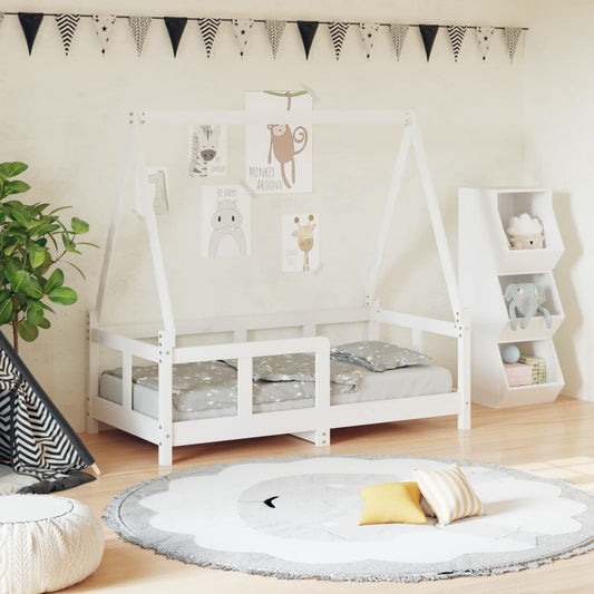 children's bed frame, solid pine wood, 70x140 cm, white