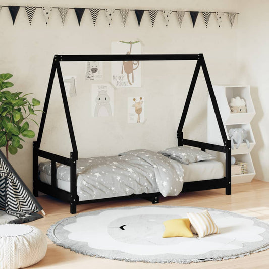 children's bed frame, black, 80x160 cm, solid pine wood
