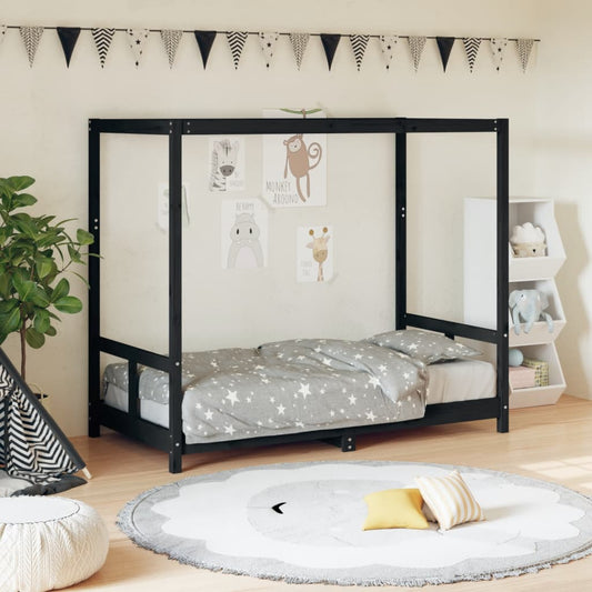 children's bed frame, black, 80x160 cm, solid pine wood