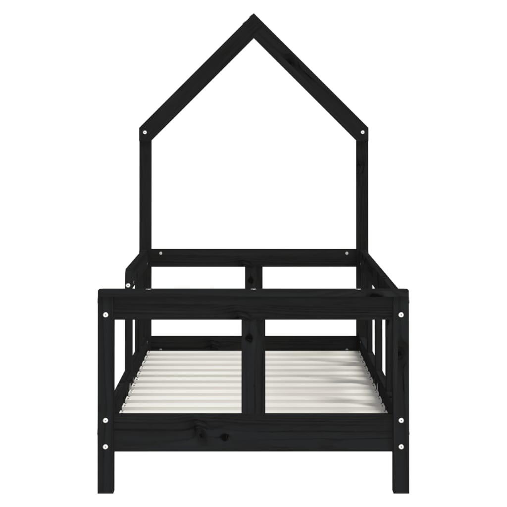 bērnu gultas rāmis, melns, 70x140 cm, priedes masīvkoks