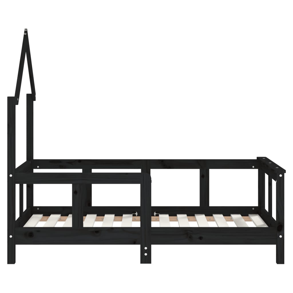 bērnu gultas rāmis, melns, 70x140 cm, priedes masīvkoks