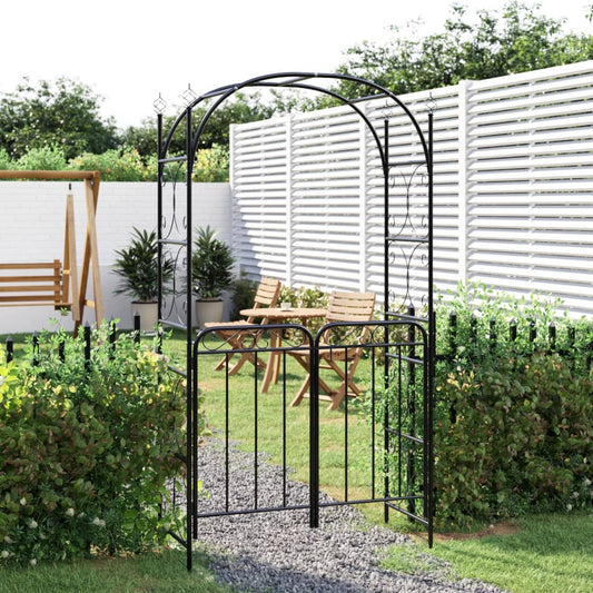 садовая арка с воротами, черная, 108x45x235 см, сталь