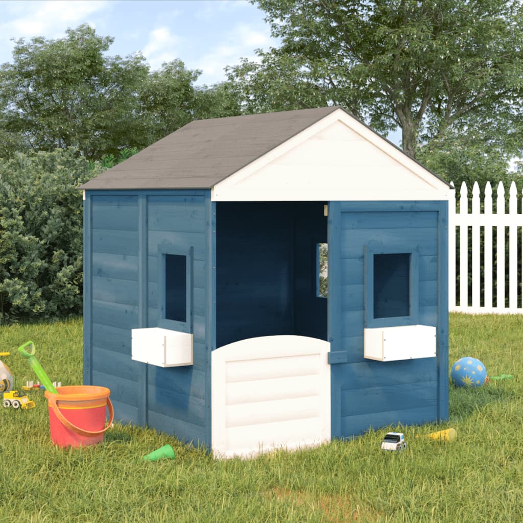 playhouse with lockable doors and flower pots, solid spruce wood