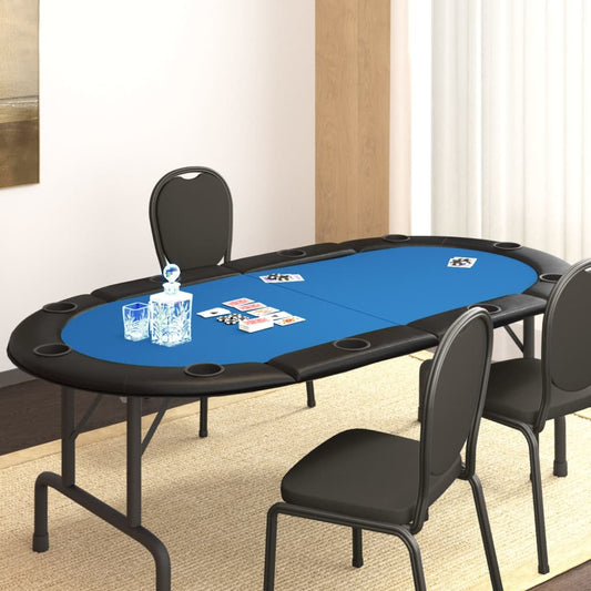 poker table top for 10 persons, foldable, blue, 208x106x3 cm