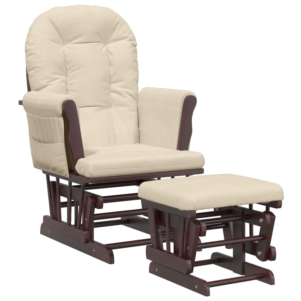 šūpuļkrēsls ar kāju balstu, krēmbalts audums