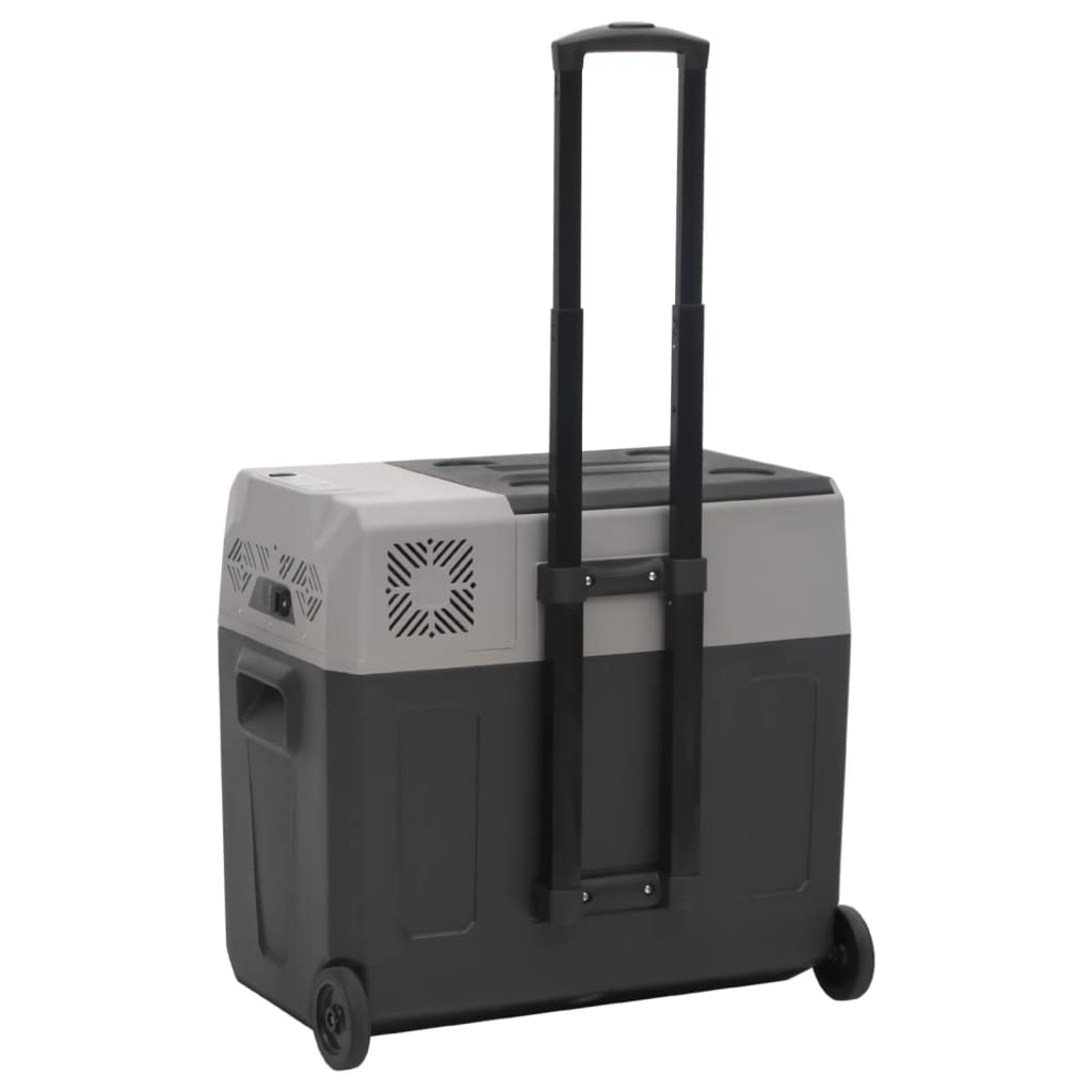 cooler box with handle and wheels, black, gray, 40 liters