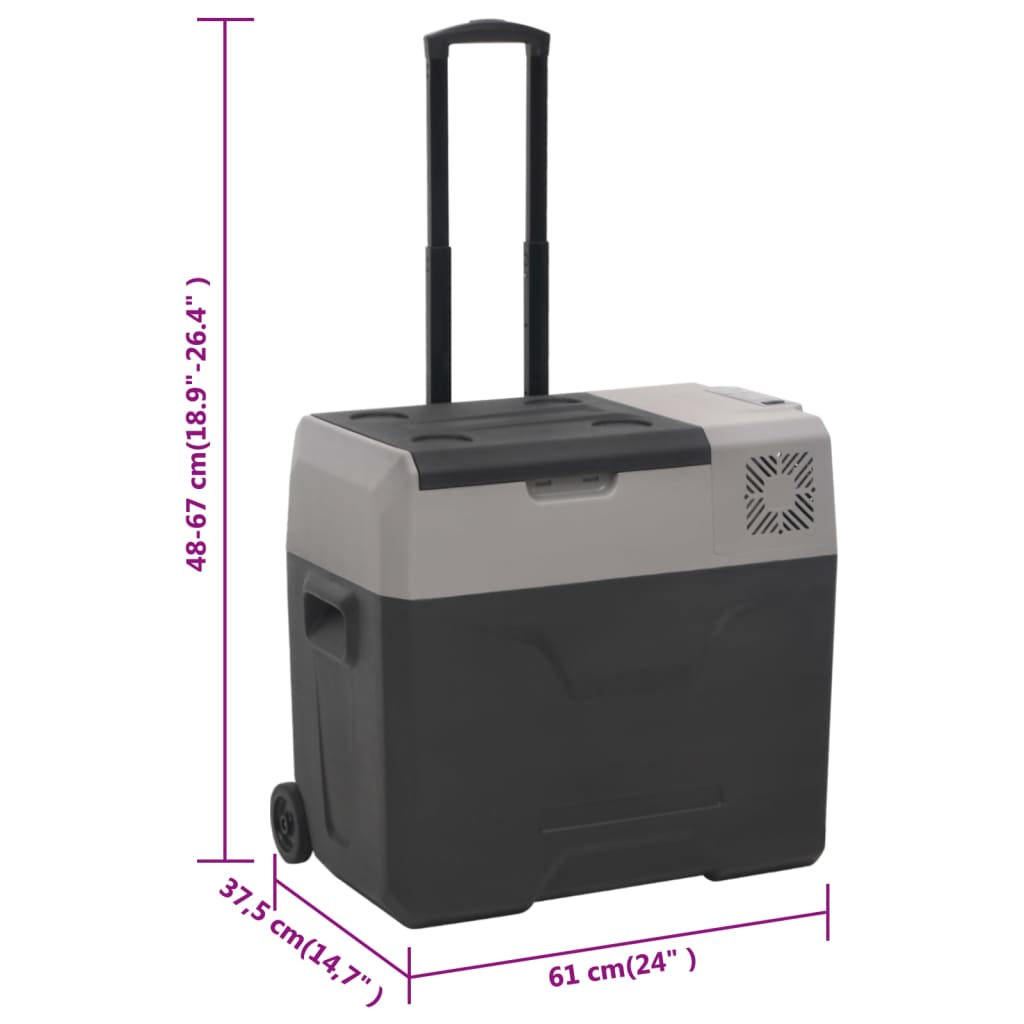 cooler box with handle and wheels, black, gray, 40 liters