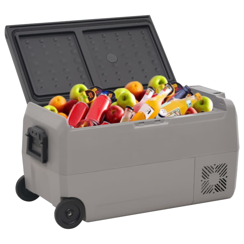 cooler with wheels, black, gray, 60 liters, PP, PE