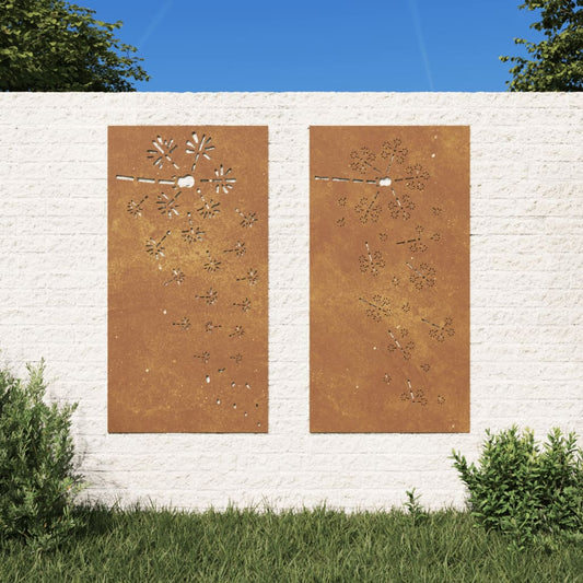 garden wall decorations, 2 pcs., 105x55 cm, steel, rust effect