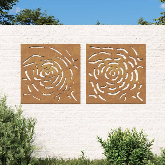 garden wall decorations, 2 pcs., 55x55 cm, steel, rust effect