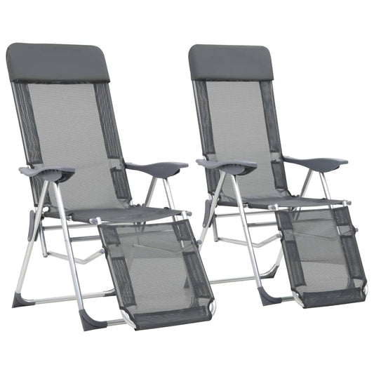 folding camping chairs, footrests, 2 pcs., gray textile