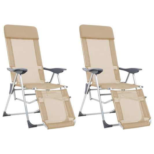 folding camping chairs, footrests, 2 pcs., beige textile