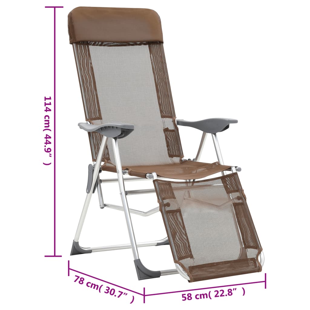 salokāmi kempinga krēsli, kāju balsti, 2 gab., brūns tekstilēns