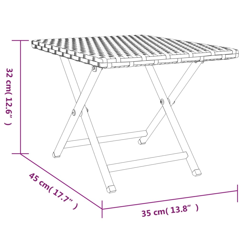 saliekams galds, 45x35x32 cm, PE rotangpalma, pelēks