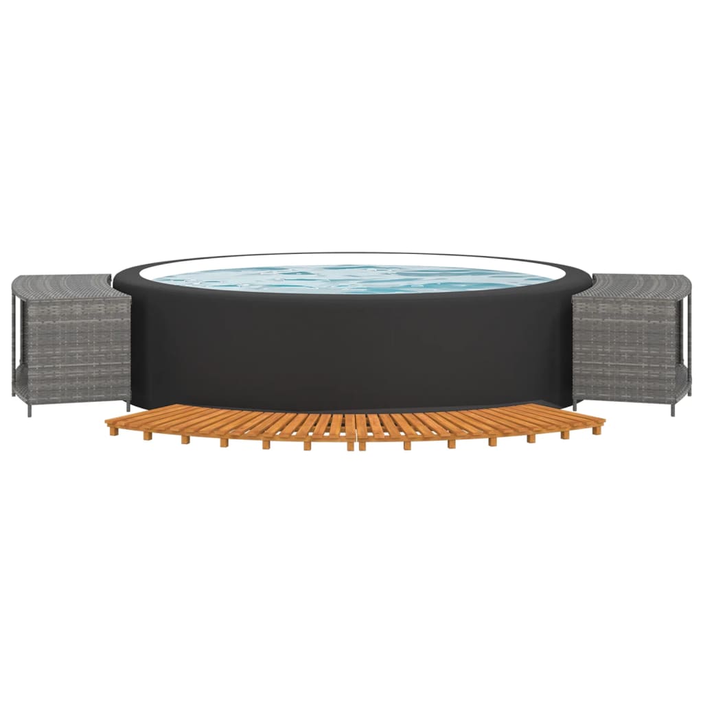 hot tub protective rim, gray PE rattan, acacia wood