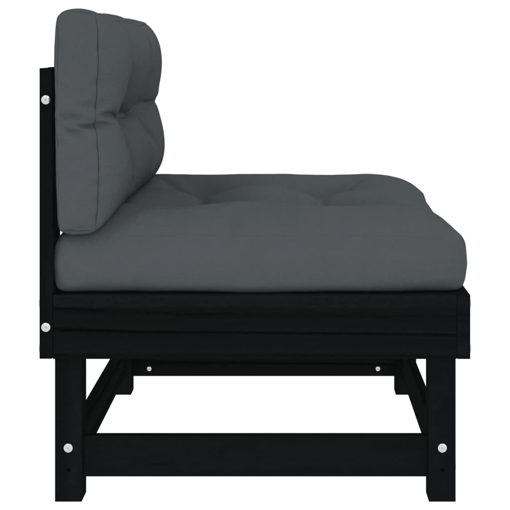 vidējie dīvāni ar matračiem, 2 gab., melns priedes masīvkoks