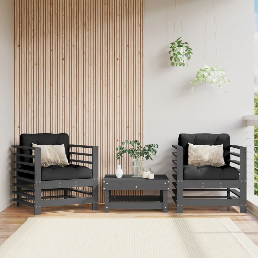 dārza krēsli ar matračiem, 2 gab., pelēks priedes masīvkoks