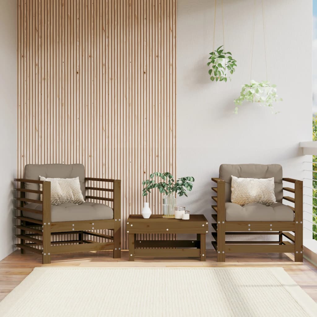 dārza krēsli ar matračiem, 2 gb., medus brūns priedes masīvkoks