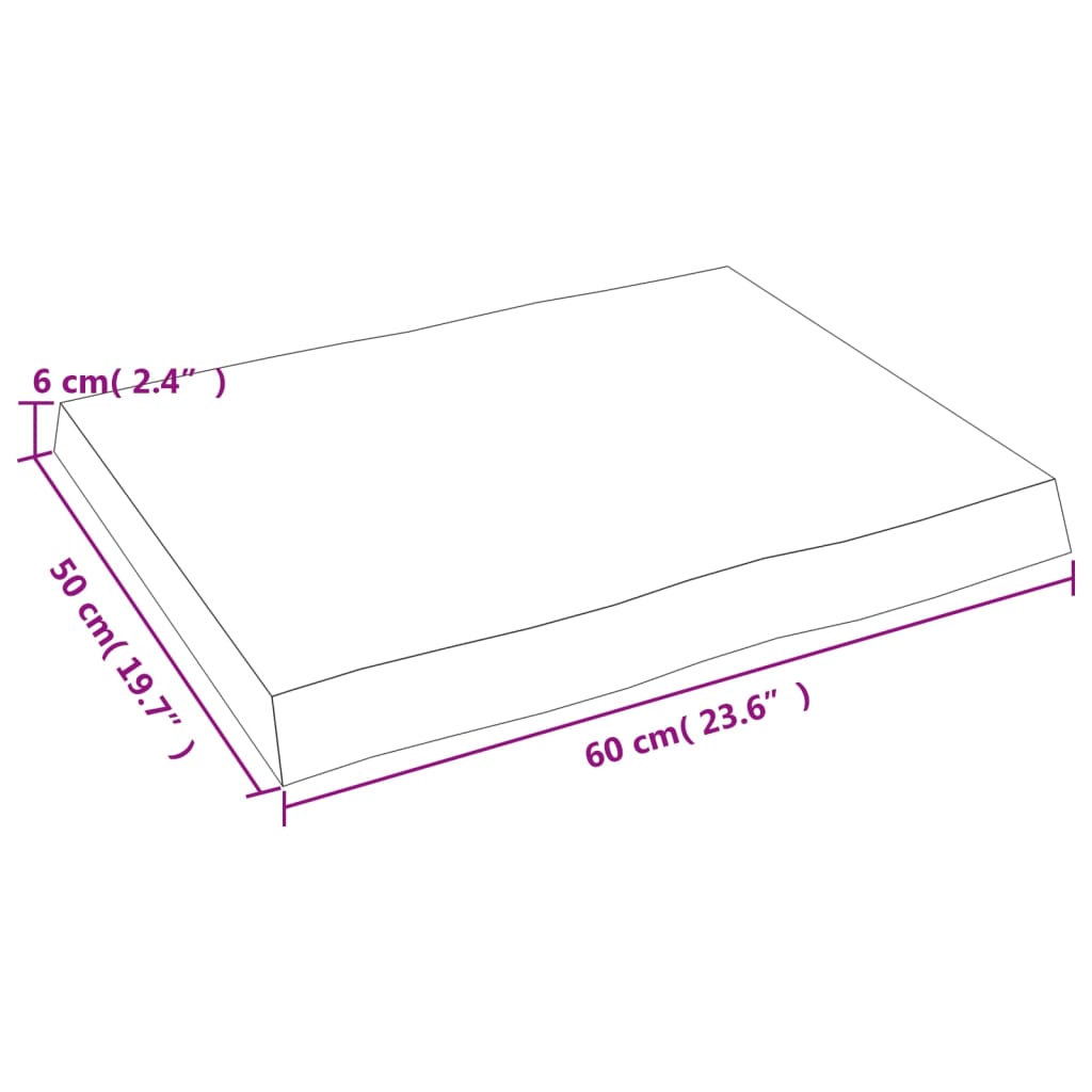 galda virsma, 60x50x6 cm, neapstrādāts ozola masīvkoks