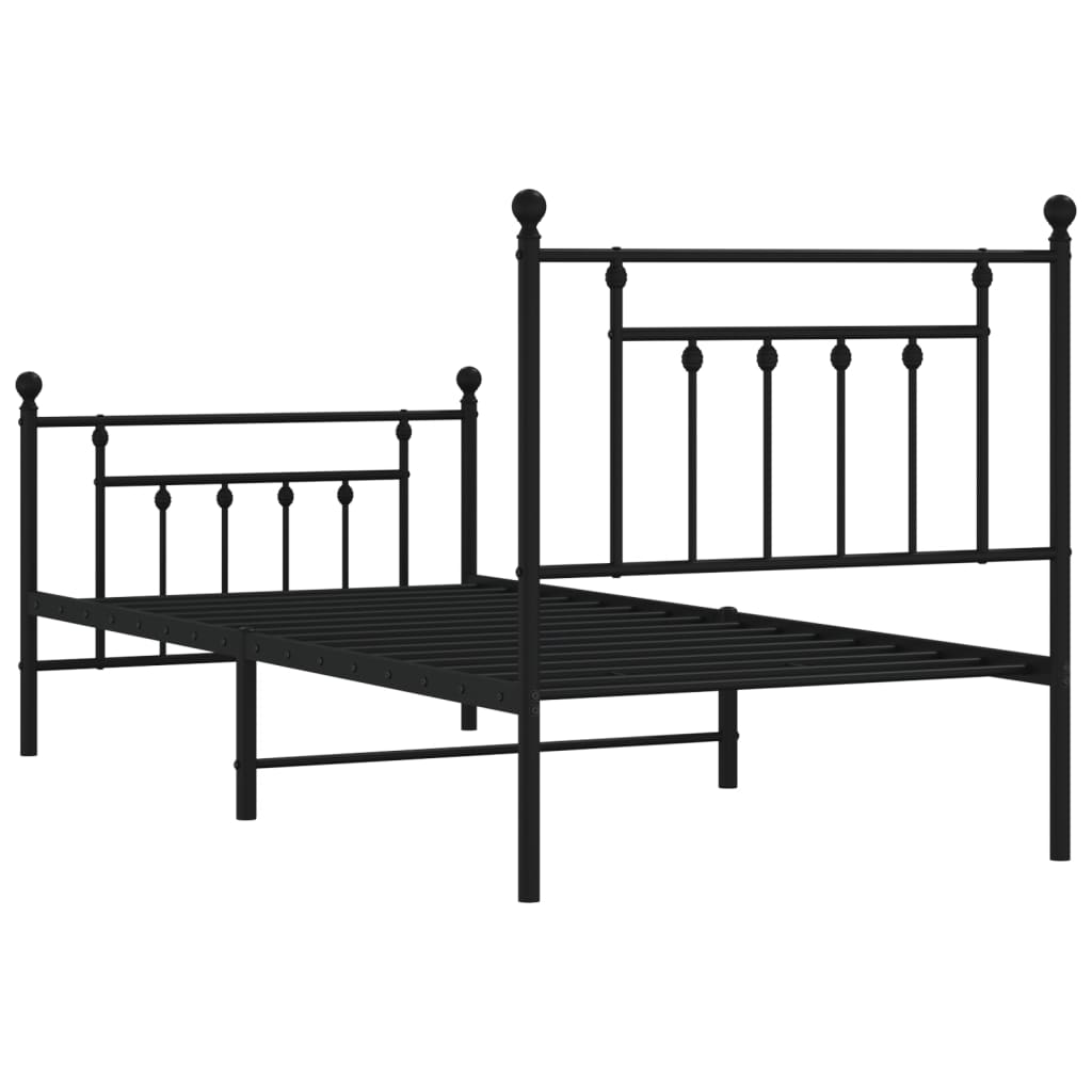 gultas rāmis ar galvgali un kājgali, melns metāls, 80x200 cm