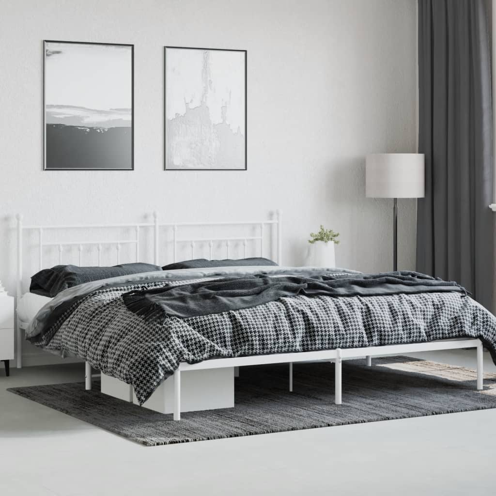 gultas rāmis ar galvgali, balts metāls, 200x200 cm