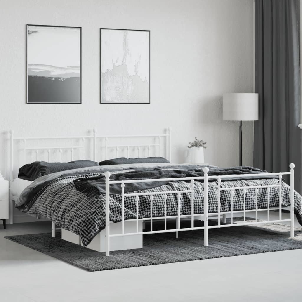 gultas rāmis ar galvgali un kājgali, balts metāls, 200x200 cm