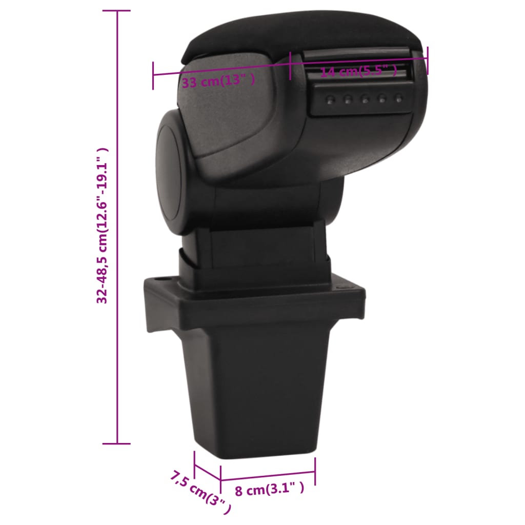 car armrest, black, 14x33x(32-48.5) cm, ABS
