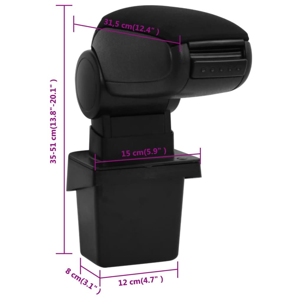 car armrest, black, 15x31.5x(35-51) cm, ABS