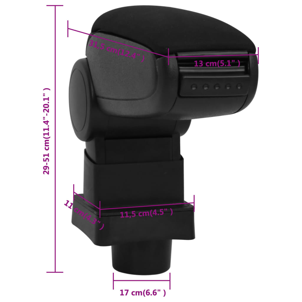 car armrest, black, 13x31.5x(29-51) cm, ABS
