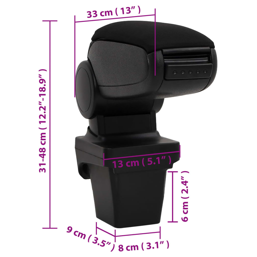 подлокотник для автомобиля, черный, 13x33x(31-48) см, ABS