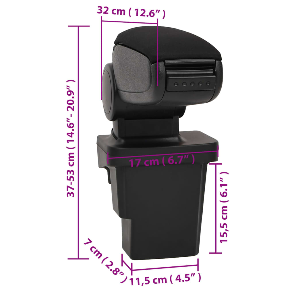 подлокотник для автомобиля, черный, 17x32x(37-53) см, ABS