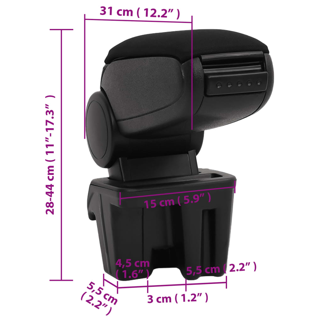 car armrest, black, 15x31x(28-44) cm, ABS
